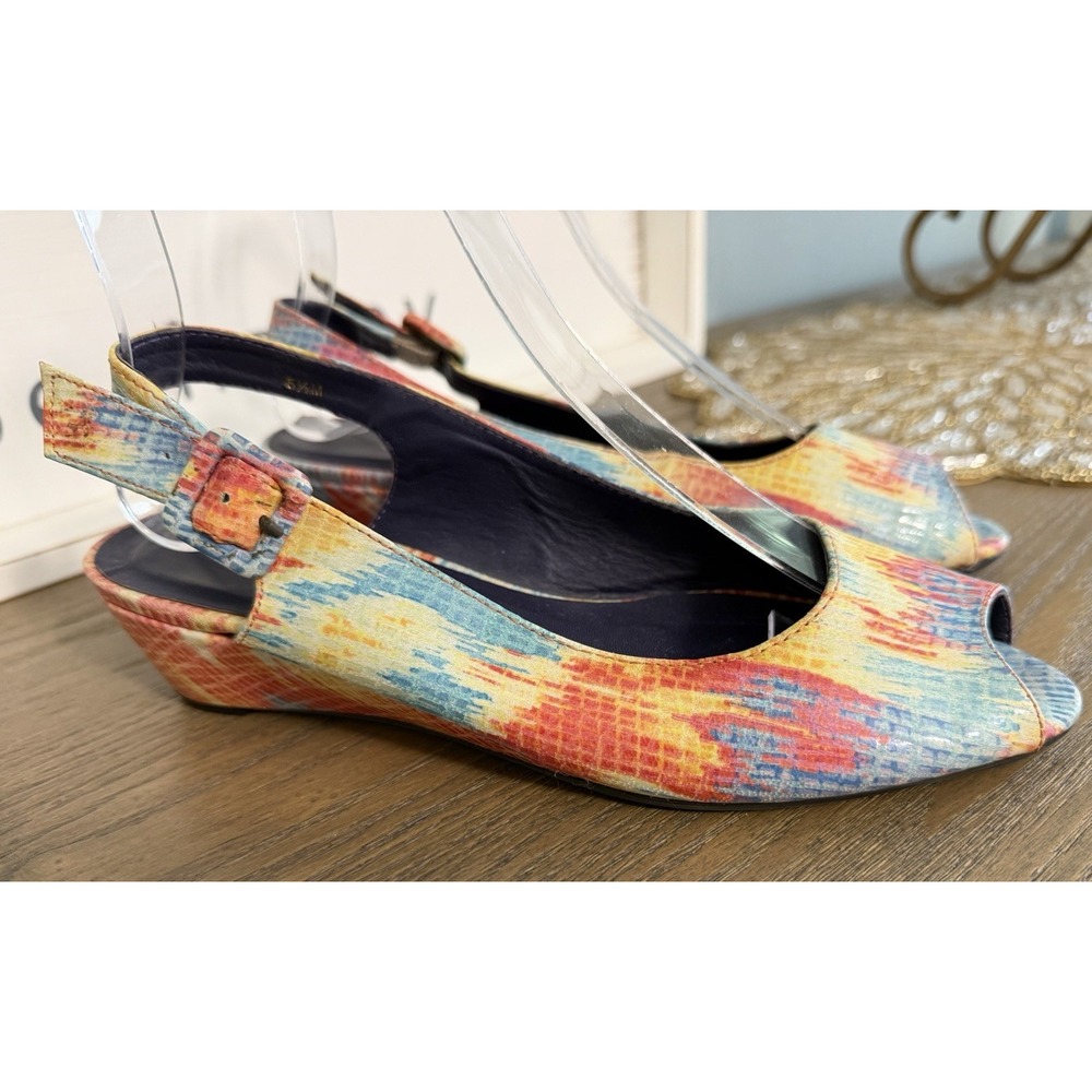 Vaneli Colorful Boho Slingback Wedge Sandals Artsy Resort Summer 5.5‎ Peep Toe